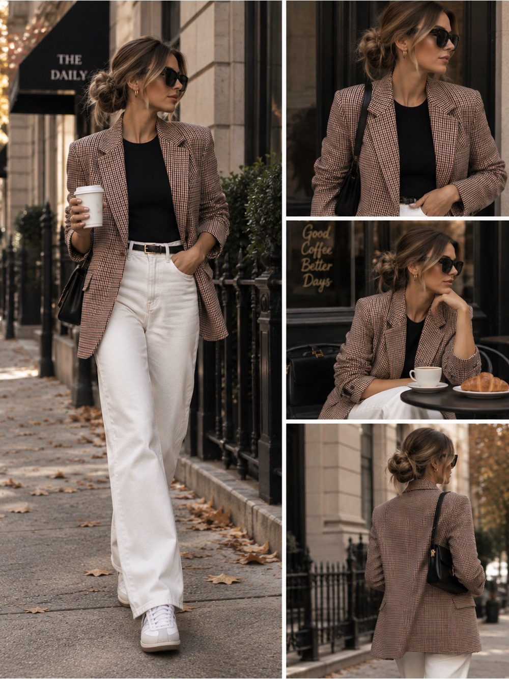 Zara Brown Houndstooth Blazer Jacket - Picture 2 of 4